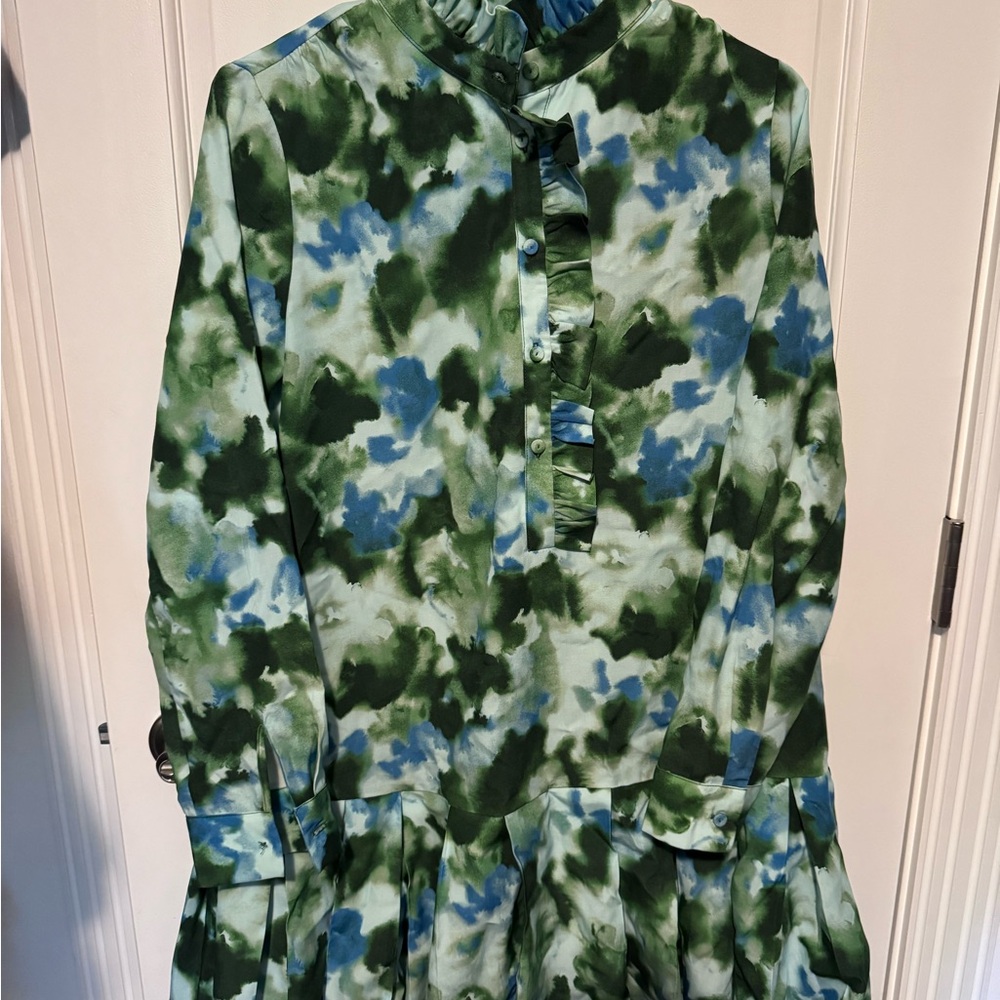 Tuckernuck Green and Blue Watercolor Blouse
